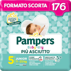 Pampers Baby Dry Junior, 176 scutece, mărimea 5 (11-25 kg) Mama si Copilul Naty Shop Mărime 5 (176 buc)