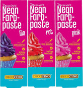 Decocino Neon Food Paste Set - 3 bucăți, colorant alimentar cu doză mare, pentru colorarea prăjiturilor, tartelor, brioșelor, cupcakes, neutru la gust Naty Shop Rosu, Roz, Lila
