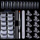 Set de 120 de forme pentru unghii, extensii de unghii, forme cu gel pentru unghii, set de forme pentru unghii cu perie cu două capete și pilă pentru unghii cu cleme, pentru unghii cu gel