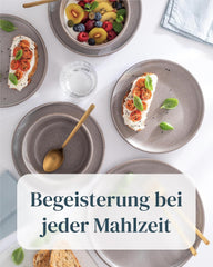 Set de veselă din gresie pentru 12 persoane, 36 de piese, stil urban de înaltă calitate, TEST FOARTE BUN, Set de veselă din gresie - Set bol și farfurie - Serviciu de cină pentru 12 persoane, Seturi de veselă Pure Living în gri mat-maro