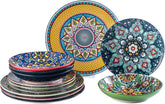 Set de veselă din porțelan HENXFEN LEAD, set de veselă cu 12 piese pentru 4 persoane, set de veselă colorat pentru 4 persoane - farfurii pictate manual, farfurii de desert, farfurii de supă - stil boem