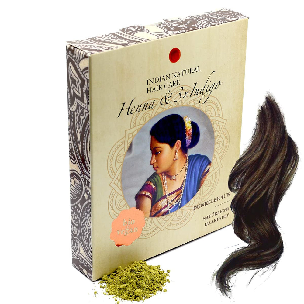 Henna & 3×Indigo - Castaniu închis - Culoarea naturală a părului - Pulbere - 200g Vopsea pentru par Naty Shop Titlu implicit