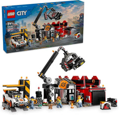 LEGO City roncstelep autókkal - játék roncspréssel és daruval, 2 játékautó, 4 dolgozó minifigura és irodaház - születésnapi ajándékok fiúknak és lányoknak 8 éves kortól 60472 Építőkészletek Beuche den LEGO-Store Alapértelmezett cím