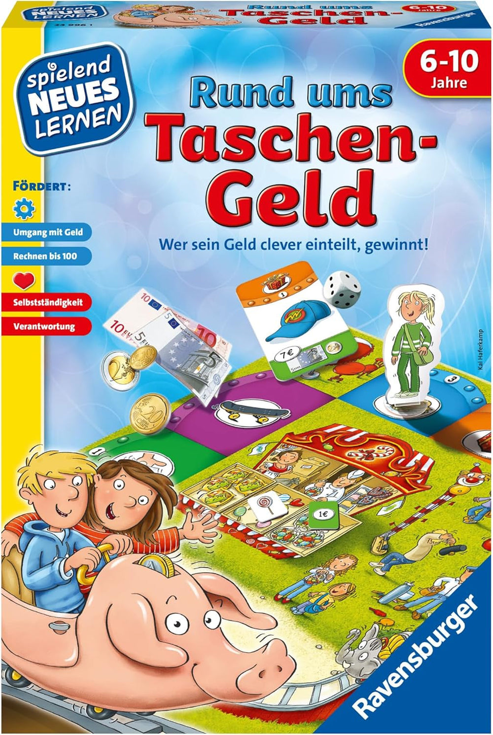 Ravensburger 24996 - Totul despre banii de buzunar - Joacă-te și învață pentru copii, joc educativ pentru copii cu vârste între 6 și 10 ani, învățare prin joc pentru 2-4 jucători