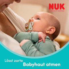 Suzete NUK Perfect Match Air pentru bebeluși | 0-6 luni | Suzete ortodontice care promovează circulația aerului și previn erupțiile salivare | Acceptare 95% de către bebeluși** | Vulpe/Ursuleț | Pachet de 2