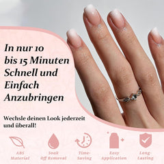 Set 240 de bucăți de unghii pătrate cu gradient, unghii artificiale alb nud cu gradient pentru lipire cu stilou cu ulei, unghii false naturale medii ombre pentru femei DIY (Nude Square)