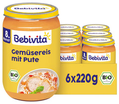 Étkezés 8 hónapos kortól: rizs zöldségekkel és puha pulyka, 220g, 6 db-os kiszerelés (6x220g)