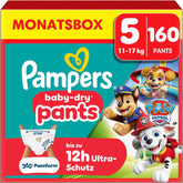 Pampers Baby Dry Pants Pelenka Patrol Puppy Edition, 5-ös méret, 160-as pelenka, 11 kg - 17 kg, 360°-os állítás stop- és védőrendszerrel
