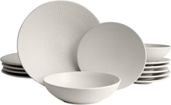 ECHTWERK 18-Teiliges Vintage Tafelservice, "Blanka" Nature-Design, Für 6 Personen, Stilvolles Geschirrset Mit Struktur Aus Steingut Mit 6 X Speiseteller, 6 X Beilagenteller, 6 X Suppenteller, Creme Seturi vesela masa Naty Shop 18-Teilig