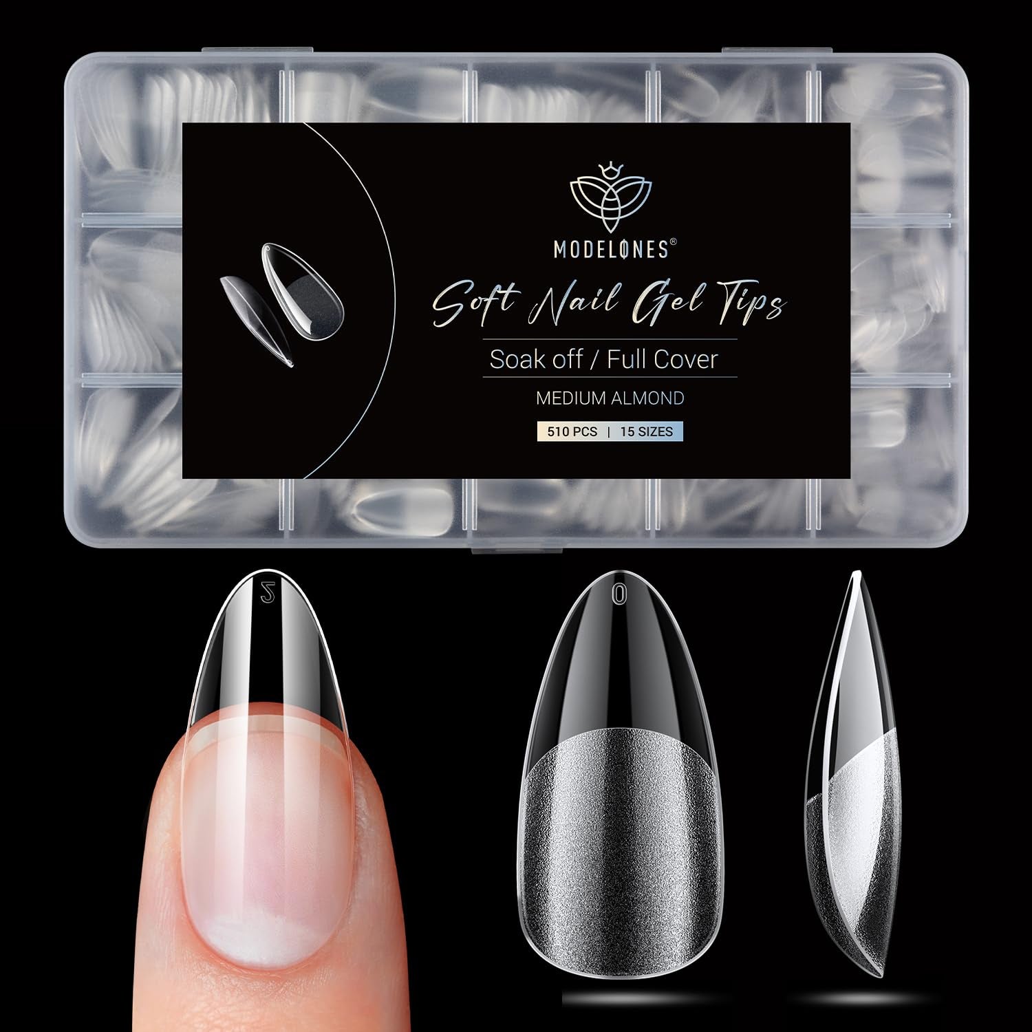 Modelones Tips Unghii 510 Piese - Set Tips Unghii Acoperire Completă, Set Tips Gel, Tips Unghii Rășină PMMA Pre-Lustruire, Unghii Artificiale pentru Lipire pe Nail Art DIY, Squoval Scurt