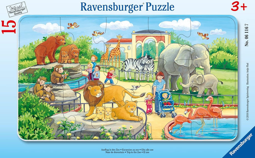 Ravensburger gyerekrejtvény – 06116 Állatkerti kirándulás – 15 darabból álló puzzle-keret 3 éven felüli gyerekeknek Puzzle Naty Shop Single
