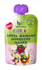 biocentral BioKids Gyümölcspüré Alma Banán Málna Zab | 12 x 90g | Gyümölcsös snack hozzáadott cukor nélkül | Vegán