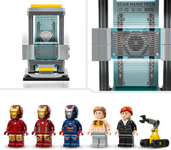LEGO Marvel Iron Man's Laboratory: Páncélcsarnok – Szuperhős játék mech figurával, 5 minifigura, köztük Aldrich Killian – Bosszúállók ajándék fiúknak és lányoknak 8 éves korig 76315 építőkészletek Beuche den LEGO-Store