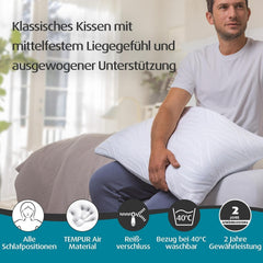 Pernă de dormit TEMPUR Comfort Air Medium, Pernă respirabilă pentru fiecare poziție de dormit, OEKO-TEX MADE in GREEN, fermitate medie, 40 X 80 Cm Perne standard Naty Shop