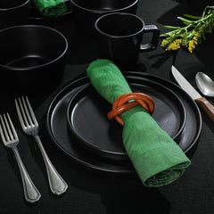 Set de veselă Bowery, 32 de piese, negru mat, gresie, farfurii, boluri și căni, serviciu pentru 8 persoane