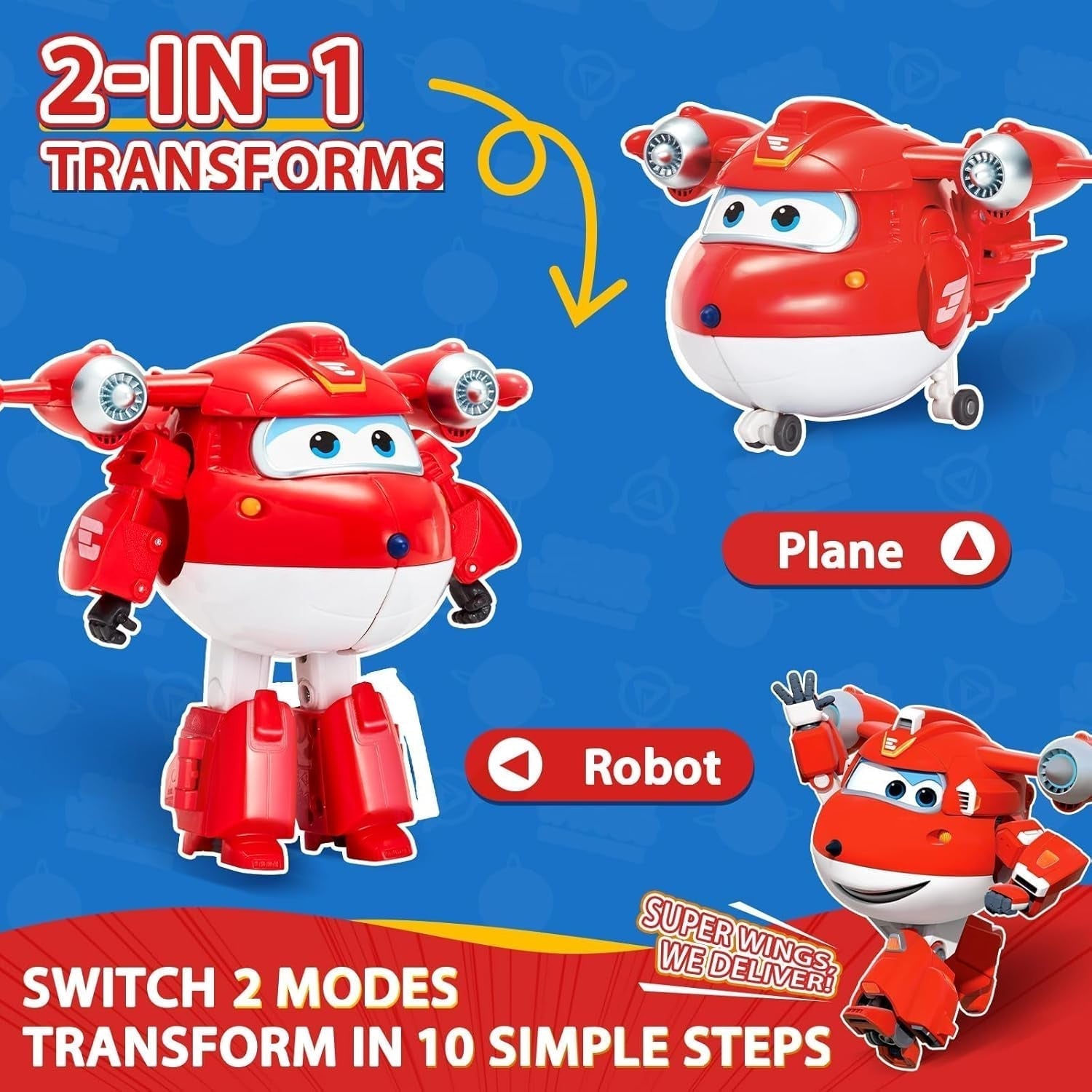 Auldey EU740283 Super Wings Transformer Figura JETT Supercharge 12 Cm, Colorat Action figures Naty Shop
