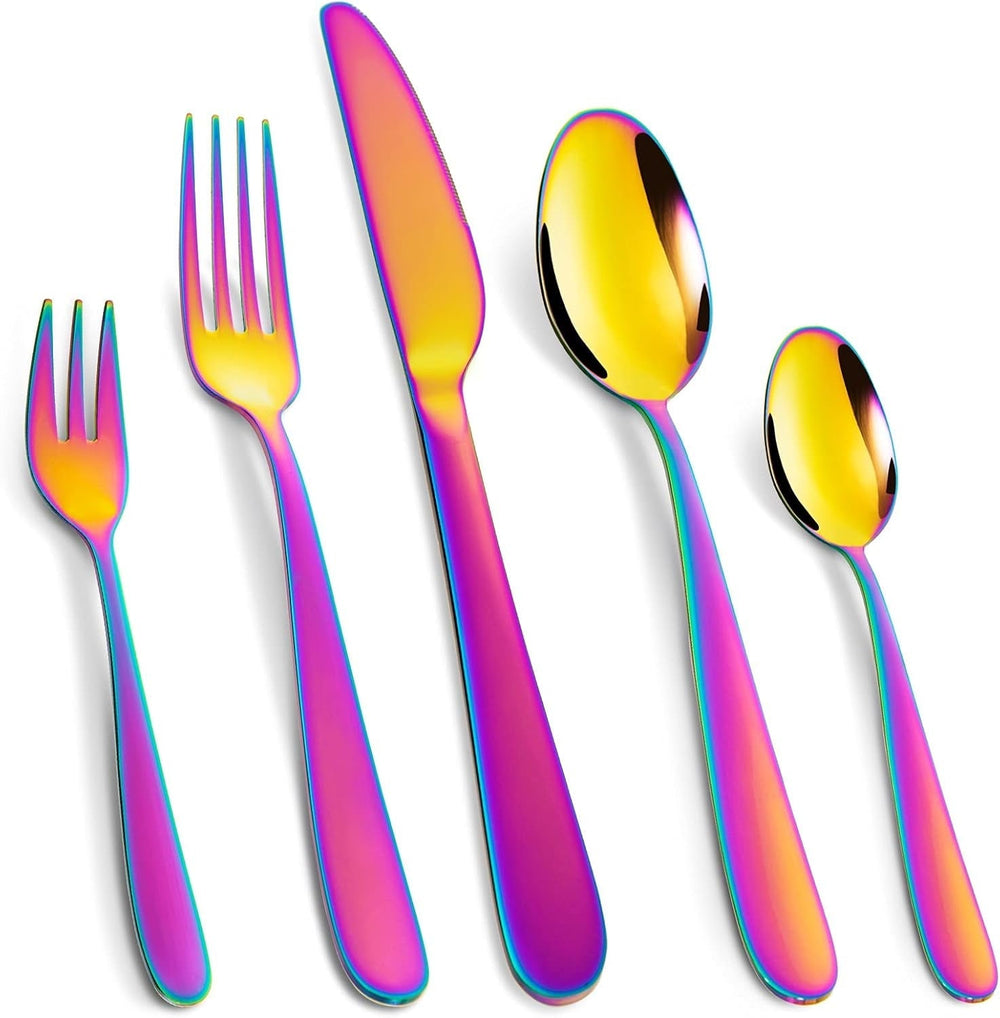 Set de tacâmuri din oțel inoxidabil, 30 sau 60 de piese Bucatarie Naty Shop Curcubeu 30 de piese