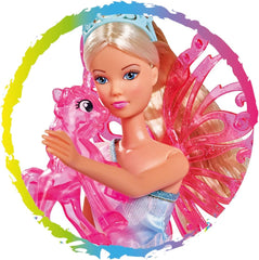Simba 105733587 - Steffi Love Unicorn Fairy, Ankleidepuppe als Fee mit abnehmbaren Flügeln, mit Einhorn, 29cm Puppe trägt EIN Bezauberndes Pastell Glitzerkleid, ab 3 év