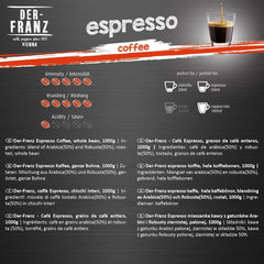 Der-Franz Espresso Coffee, Intensitate 5/5, Arabica și Robusta, boabe întregi, 4 X 1000 G Cafea Naty Shop