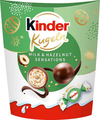 Kinder Milk & Hazelnut Sensations golyók 90g - Tejcsokoládé golyók krémes tejes töltelékkel és mogyoró darabokkal - Húsvéti csokoládé, húsvéti édességek - Húsvéti ajándék és emléktárgy
