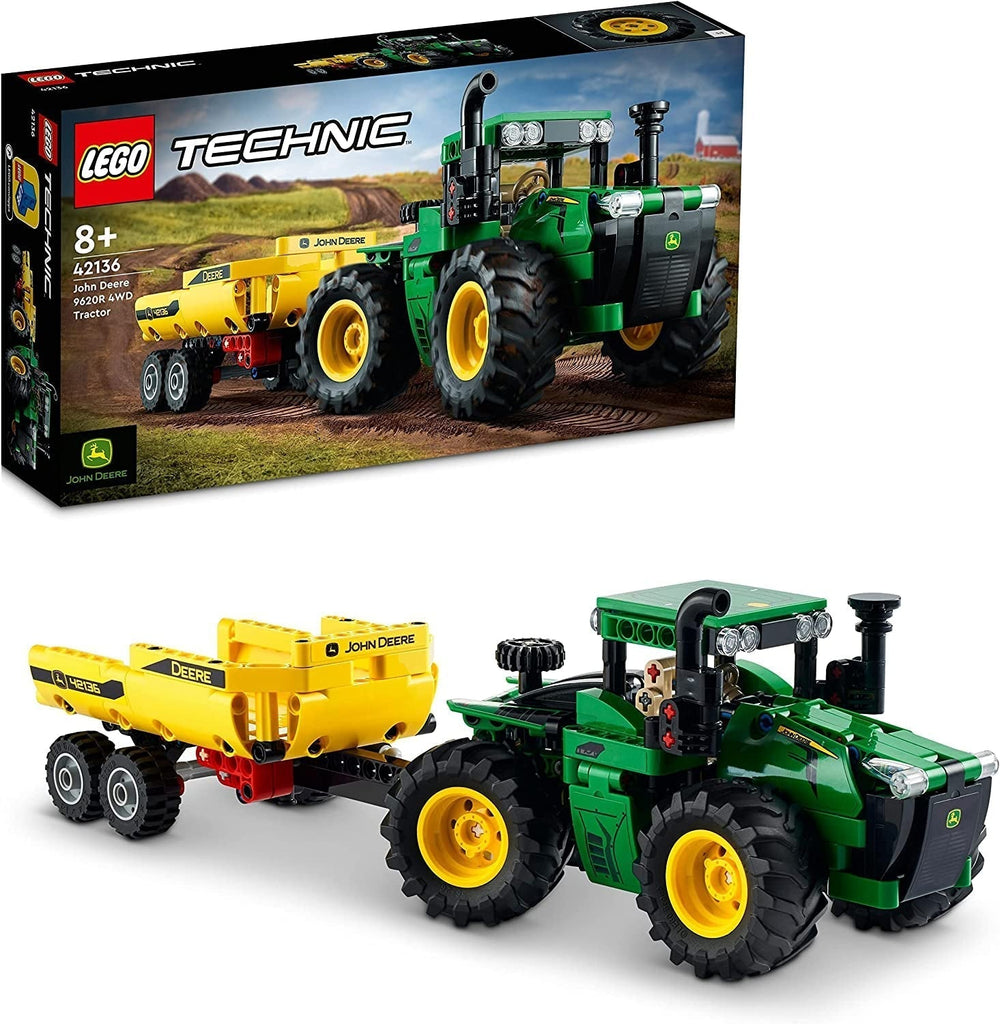 LEGO Technic John Deere 9620R traktor 4WD billenő utánfutóval Klasszikus mezőgazdasági játék gyerekeknek fiúknak és lányoknak 8 éves gyűjthető modellkészlet 42136 Építőkészlet Besuche den LEGO-Store Single
