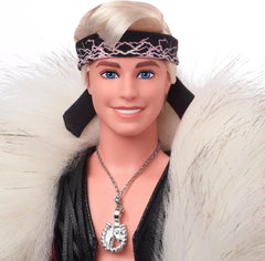 Barbie The Movie Collectible Ken Doll Wearing Big Faux Fur Coat and Black Fringe Vest with Bandana, HRF31