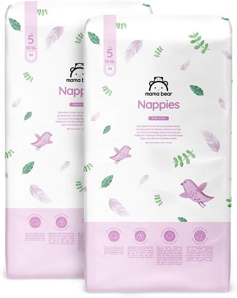 Mama Bear Premium scutece, mărimea 2 (3-6 kg), alb, 168 bucăți (2 pachete de 84) Mama si Copilul Naty Shop Mărime 5 (160 buc)