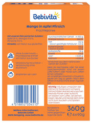 Mangó alma őszibarackos kinyomható tasakok - 16 csomag (4 csomag, 4 x 90 g mindegyik), hozzáadott cukor nélkül, gluténmentes, ideális csomagolt snackekhez és útközben
