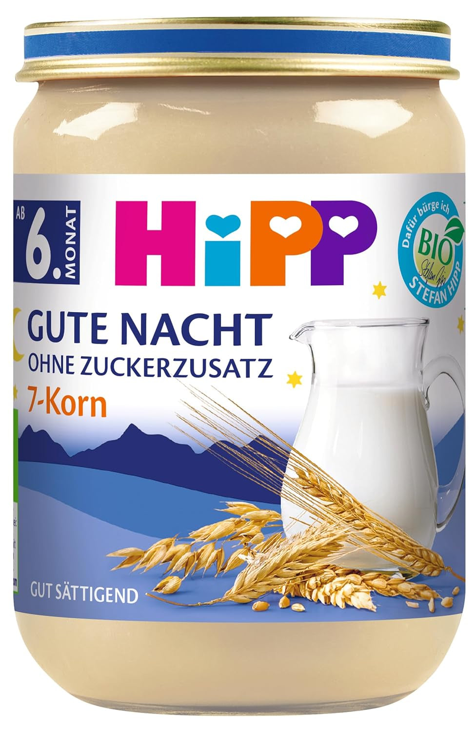 HiPP Organic Good Night 7 gabonával (6 x 190g), bébiétel 6 hónapos kortól, hozzáadott cukor nélkül, nagyon laktató, legjobb bio minőség