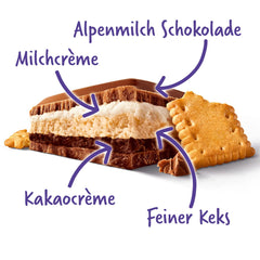 Milka Mmax csokoládé és keksz – alpesi tejcsokoládé tejszínes töltelékkel és ropogós kekszdarabokkal – 300g