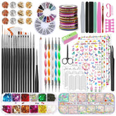 Nail Art Pinsel Und Dekorationen Set,Nail Art Dekoration Zubehör Set,15 Pcs Pinsel,5 Blätter Nagelsticker,5 Pcs Dotted Pen,Strasssteine Nägel,Ultra Dünn Nagel Pailletten Für Nagelkunst Maniküre