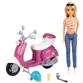 Isabella Gelenkpuppe mit Roller, 30 cm, Motorrad-Spielzeug, tartozékokkal, Sonnenbrille, Handy, Selfie-Halterung, Helm, Refreshment, Puppen für Mädchen, Geschenke ab 3 Jahren (47812)