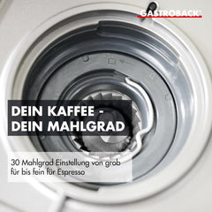 Espressor GASTROBACK cu râșniță, inclusiv ulcior de lapte, pressor și portafiltru din oțel inoxidabil - Espressor Barista cu spumator de lapte - Espressor cu 30 de setări de măcinare