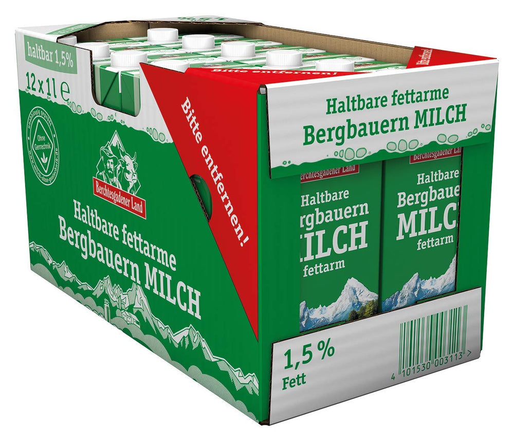 Berchtesgadener Land Haltbare Bergbauern-Milch, 1,5% Fett, 12er Pack (12 x 1 l)