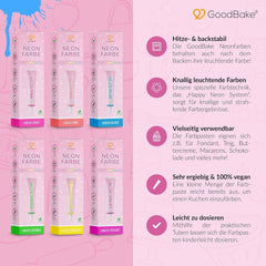 Goodbake Neonlebensmittelfarben 6 Farben Set – Intensive Lebensmittelfarbe – Lebensmittelfarbpaste – Zum Einfärben Von Torten, Fondant, Buttercreme Uvm. – 100% Vegán Naty Shop