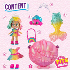 Mermaids Coral Meerjungfrauen-Puppe mit 1 Muscheltasche, 1 Meerjungfrauenschwanz, 1 Haustier, Kleidung, Accessoires und Schuhe