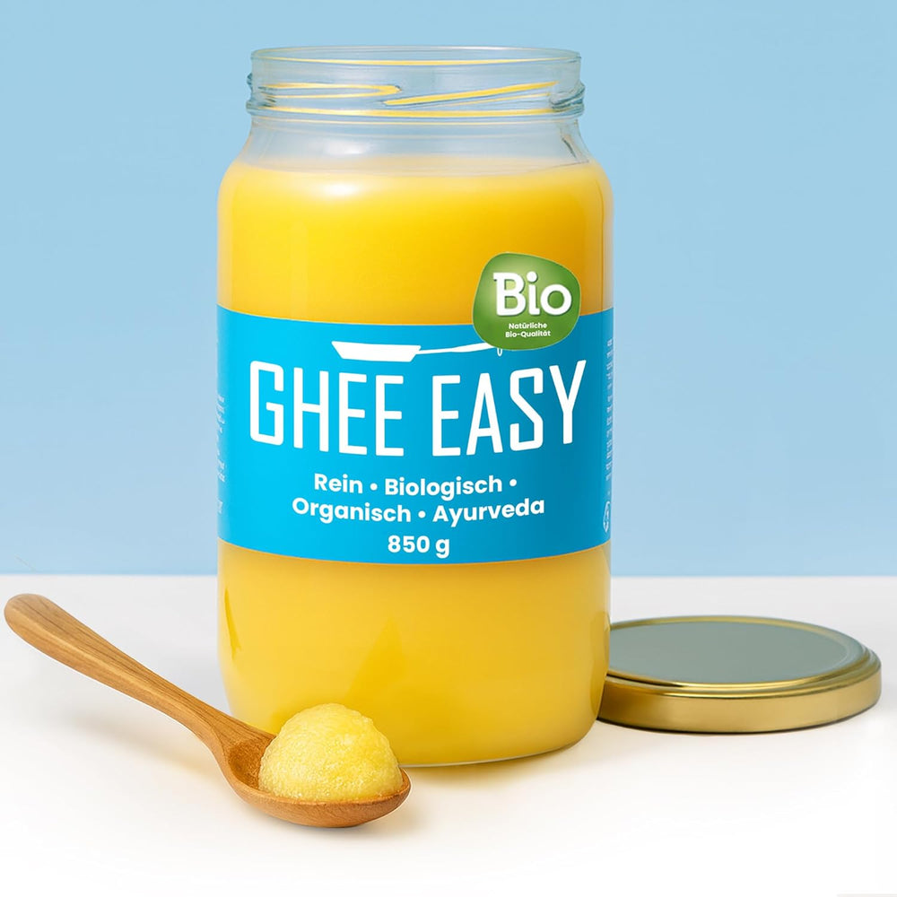 Ghee Easy 850g Ghee Bio von Grasgefütterten Kühen - Ghee Butter ohne Zusatzstoffe - Zertifiziert Organisch & Biologisch - Hochreines Ayurveda Ghee ohne Laktóz és glutén - 100% Europäisch