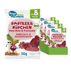 BABY FRECHE FREUNDE bio babakeksz céklával és paszternákkal, uzsonna csecsemőknek 8 hónapos kortól, hozzáadott cukor nélkül, vegán, 8 db-os csomag (8 x 30 g)