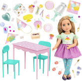 Glitter Girls - GG Surprise Birthday Party Set & Sashka - Bewegliche 36cm Puppe Sashka - Überraschungs-Geburtstagsparty-Set - Tisch & Stühle Möbel - 3 Jahre +