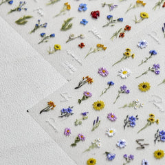 JMEOWIO 3D Nagelsticker Bunte Blumen Nail Art Sticker Selbstklebend Nagelaufkleber 5D Stereoskopisch Frühlings Sommer Blumen Dekoration Nageldesign Zubehör 2 Blatt