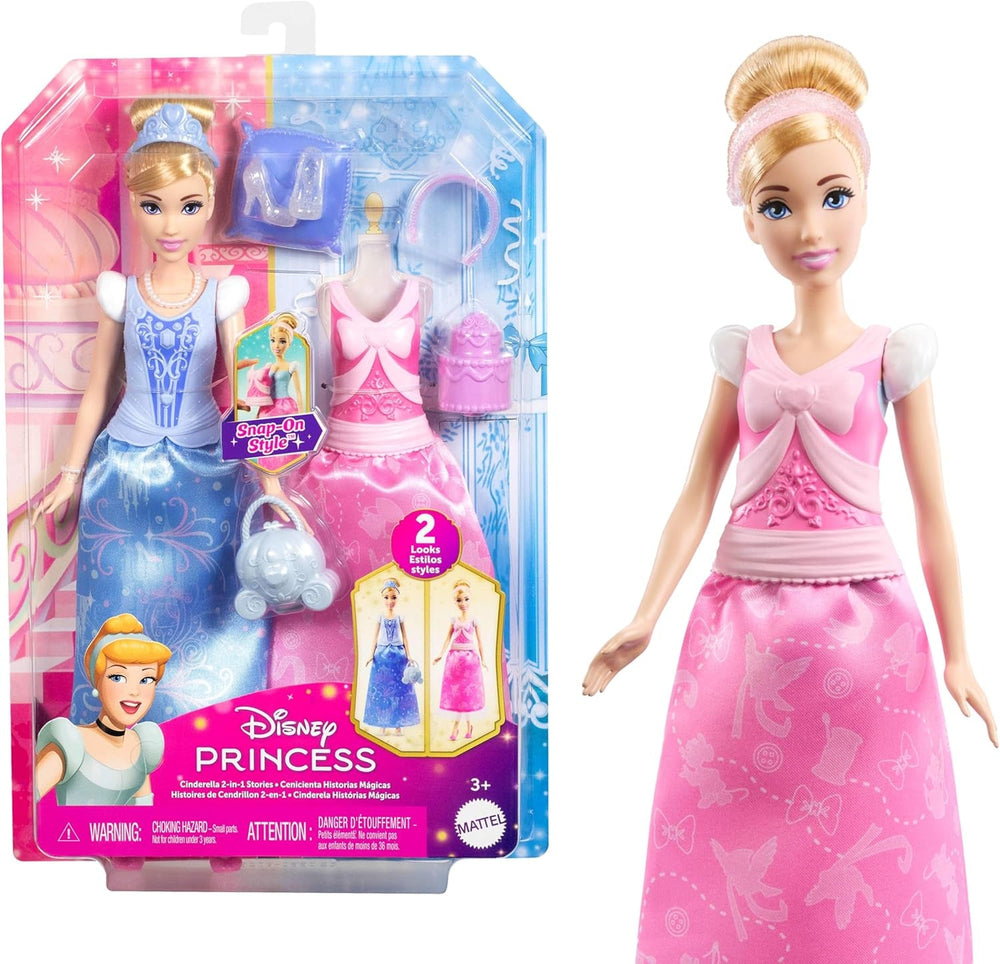 Mattel Disney-Princess-Spielzeuge, Hamupipőke-Modepuppe 2 Looks, 9 Accessoires, 2 Oberteile zum Anklipsen és 2 Röcke. 2-in-1-Geschichten inspiriert vom Disney-Film, JCR95