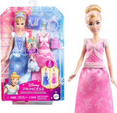 Mattel Disney-Princess-Spielzeuge, Hamupipőke-Modepuppe 2 Looks, 9 Accessoires, 2 Oberteile zum Anklipsen és 2 Röcke. 2-in-1-Geschichten inspiriert vom Disney-Film, JCR95