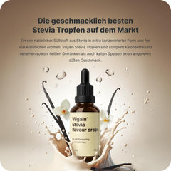 Vilgain Stevia Drops – Natürlicher Kalorienfreier Süßstoff, 5 Geschmacksrichtungen, Ideal Für Getränke, Backen & Diabetiker, Ohne Zucker, Hitzebeständig, Vegan & Ergiebig (50Ml, Vanille) Indulcitori Naty Shop