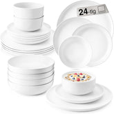 SÄNGER | Set de veselă Marlo White, set de veselă cu 24 de piese pentru 6 persoane, cu farfurii de desert, farfurii de cină, boluri și boluri pentru cereale din porțelan, set de farfurii, veselă, design modern COLECȚIA PREMIUM