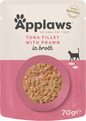 Applaws Premium Natural Hrană Umedă pentru Pisici, File de Ton cu Creveți din Pacific în Supă, Pliculețe Porționate 70g (12 x 70g)