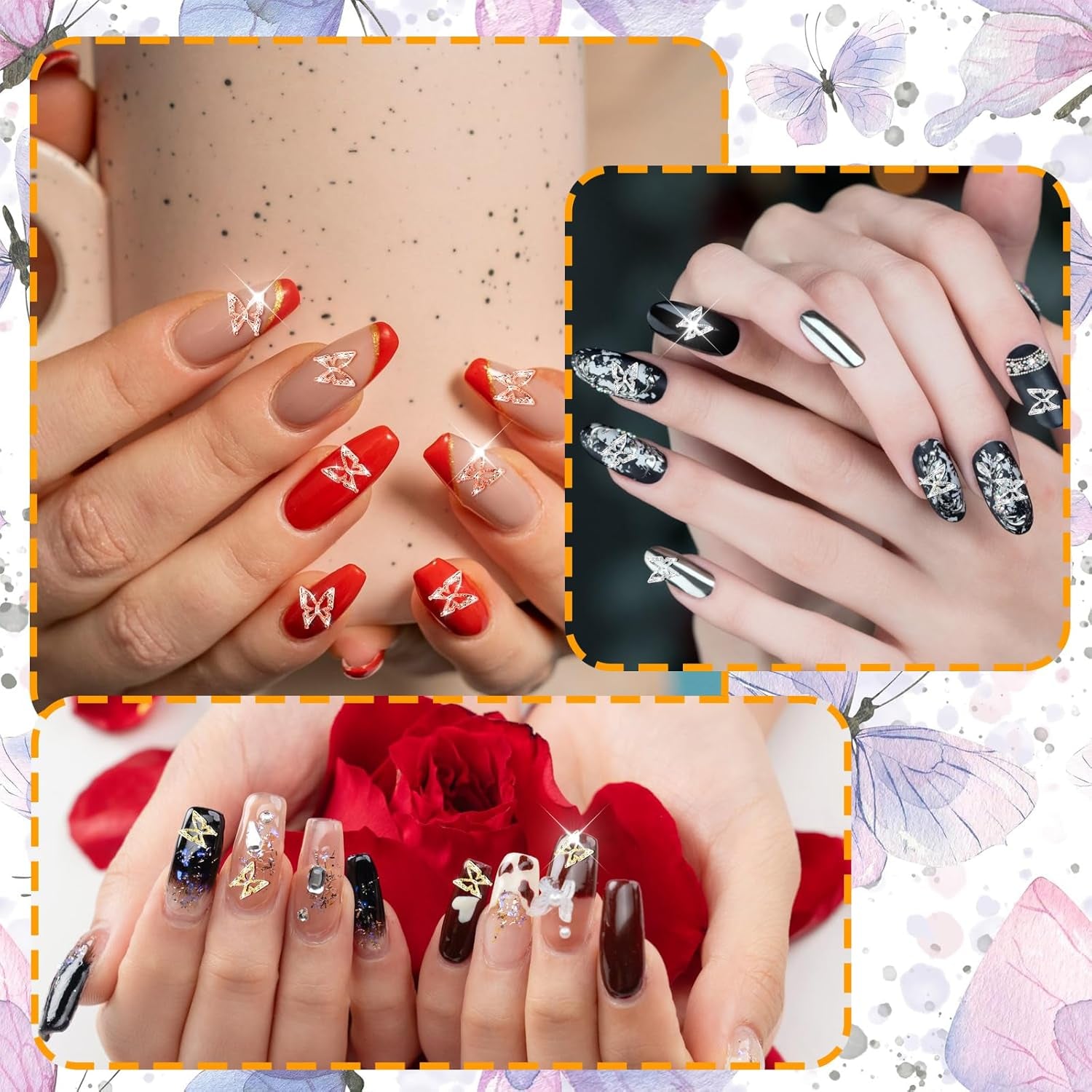 80 de bucăți de pandantive pentru unghii fluture 3D, din aliaj, formă de fluture, auriu, argintiu, strălucitoare, decorațiuni pentru unghii, accesorii pentru bijuterii pentru unghii, manichiură DIY pentru femei