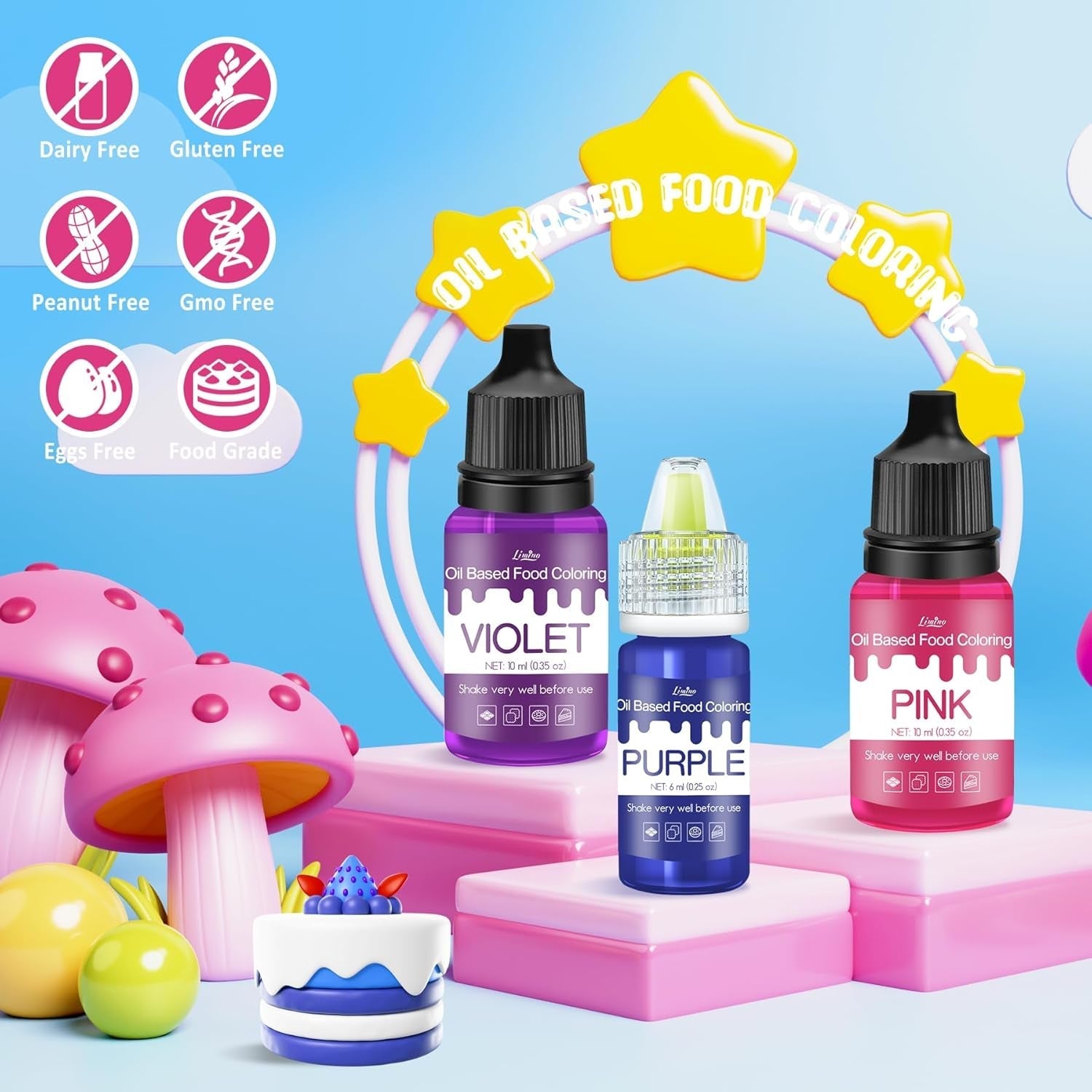 Colorant alimentar liposolubil - 22 de culori colorant alimentar pe bază de ulei pentru ciocolată, dulciuri, prăjituri, copt, macarons - colorant alimentar concentrat pentru decorarea torturilor, cremă de unt, fondant - 6 ml fiecare