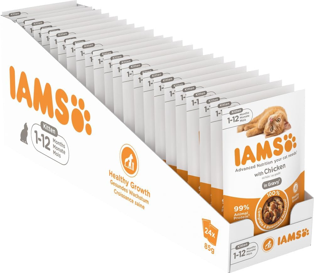 IAMS Delights Kitten Hrană umedă - Multipack Hrană pentru pisici cu pui în sos, hrană de înaltă calitate pentru pisoi junior de la 1-12 luni, 12 X 85G