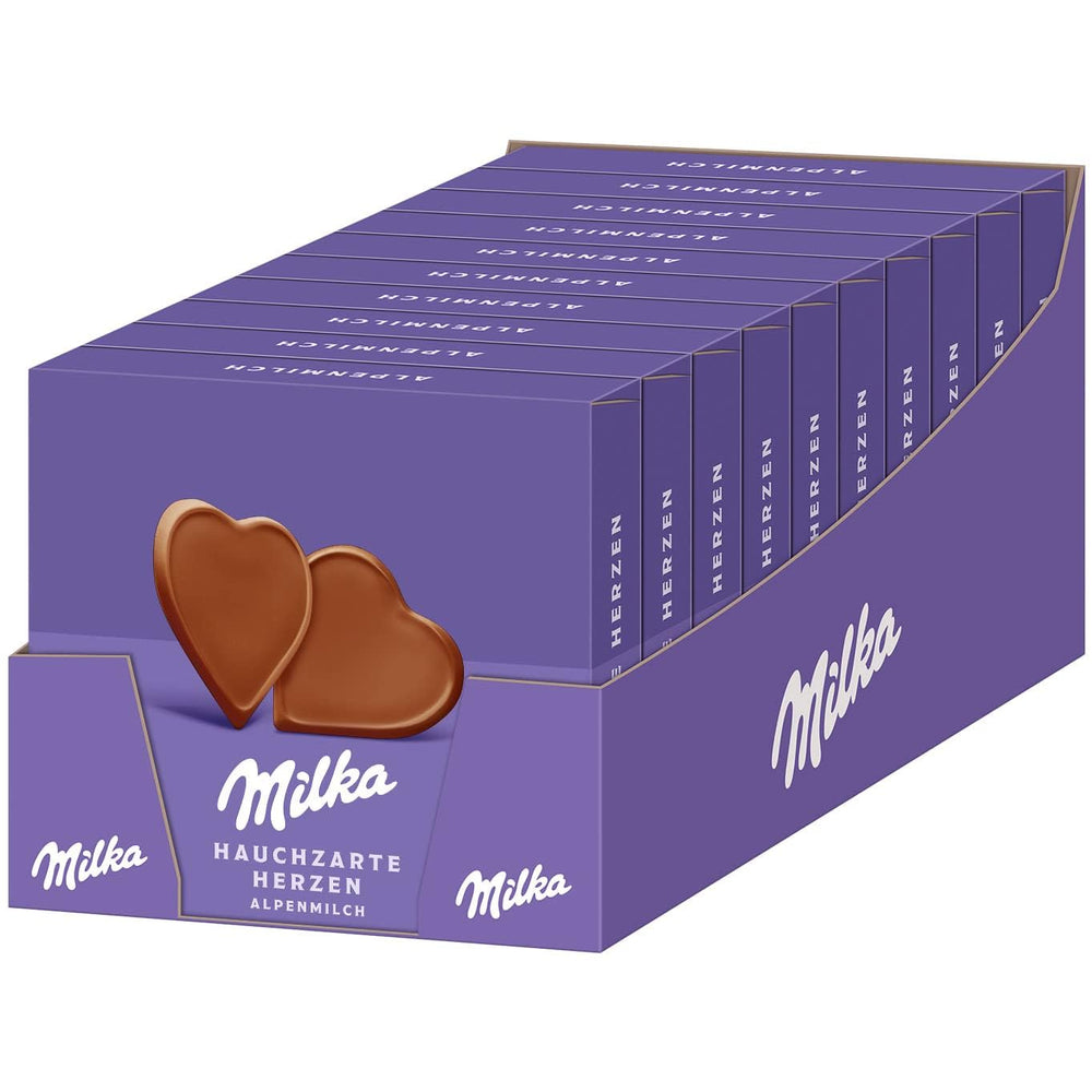 Milka I love Milka Hearts – Szájban olvadó alpesi tejcsokoládé és finom erdei mogyoró – 10 x 130g