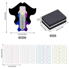 100 de șabloane pentru unghii, șabloane de modelare, autoadezive, cu 4 foi de tampoane adezive transparente pentru unghii și 3 pile de unghii, accesorii pentru extensii de unghii cu gel, pentru unghii artificiale